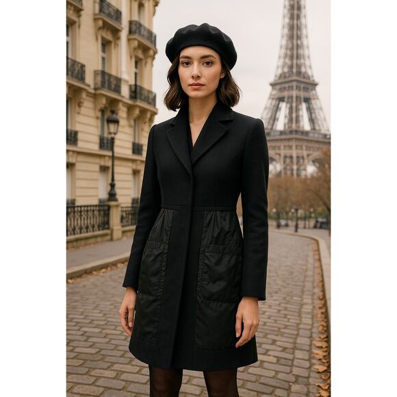 Cinzia Rocca Icons Jackets & Blazers - Cinzia Rocca Womens Wool Angora Dress Coat Size S Black Satin Pockets Coquette
